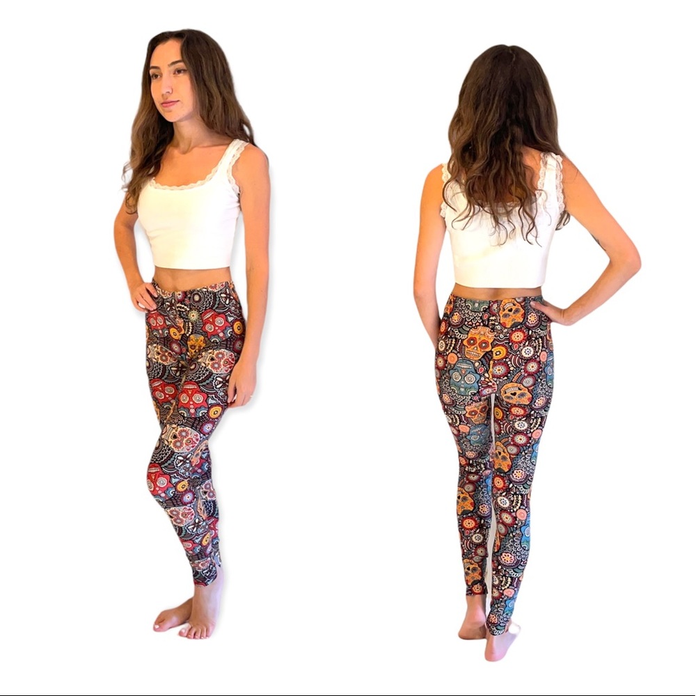 Rust Sugar Skull Buttery Soft Leggings One Size 2-12